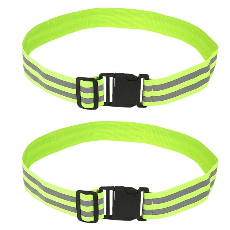 

2 Piece Reflective Running Belt for Night Safety High Visibility Design Elastic Adjustable Waistband for Comfortable зелений