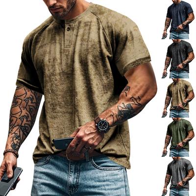 Camiseta de Manga Corta para Hombre con Cuello Henley Retro Vintage Ajustada con Inserción en Hombro Estilo Americano Oversize Camisa de Manga Corta para Hombre