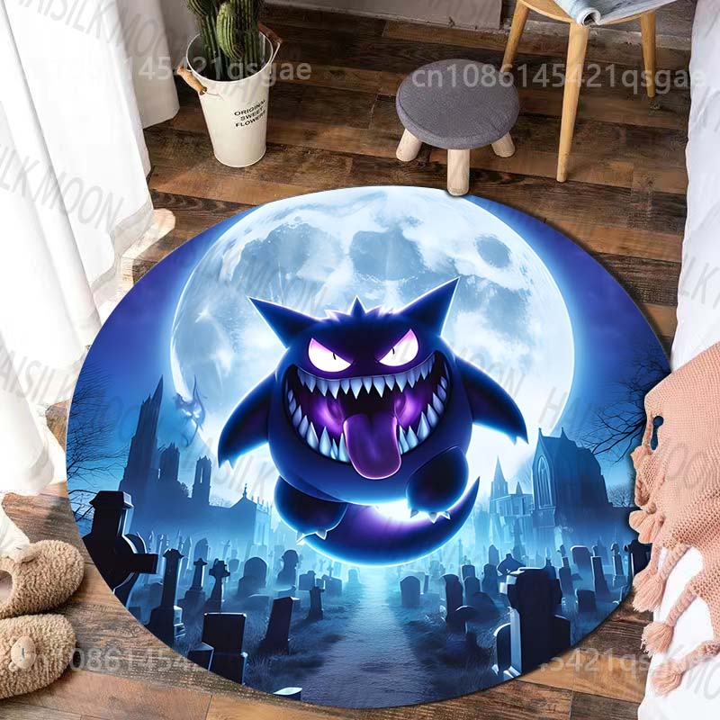 1PC Japanese Games P-Pokemon G-Gengar Print Round Carpet Rug for Living Room Bedroom Carpet Flannel Non-slip Rugs Gift Potdemiel