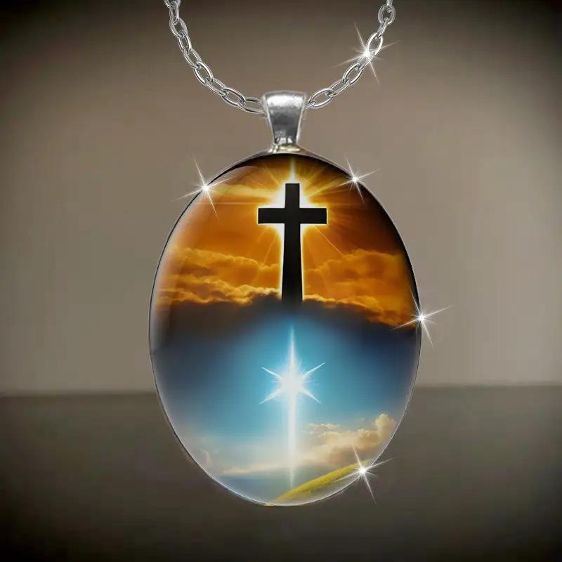 Fashionable Yin Yang Cross Pattern Oval Alloy Pendant Necklace