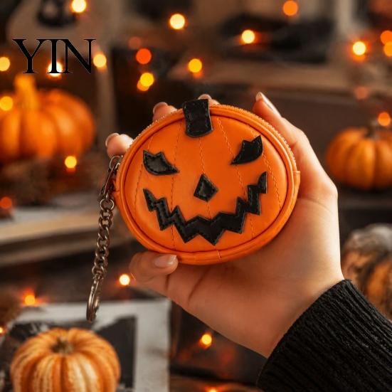 Dekorativer Taschenanhänger für Halloween Mini-Münzbörse Schlüsselanhänger, Kürbis Geldbörsen-Anhänger, Falsches niedliches geformtes Etui Leder Kleingeld Kartenhalter, Geschenke Damen