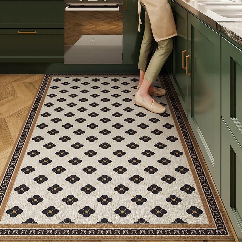 Kitchen Carpet Pvc Waterproof Non-slip Floor Mat Retro American Style Home Decoration Rug Plaid Plant Flower Anti-oil Carpets