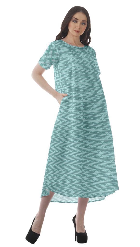 Moomaya Printed Sun Dresses Women Short Sleeve Cotton Flex Party Dress