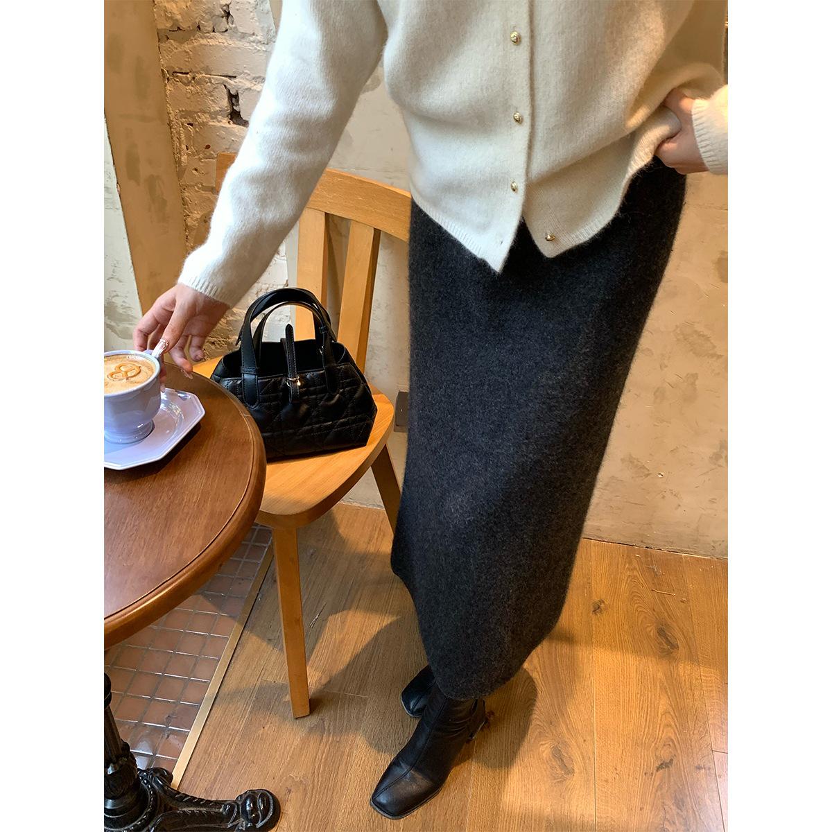 ICELOLLY Women s White Wool Knit A-line Skirt - Elegant & Slimming for Autumn/Winter One Size