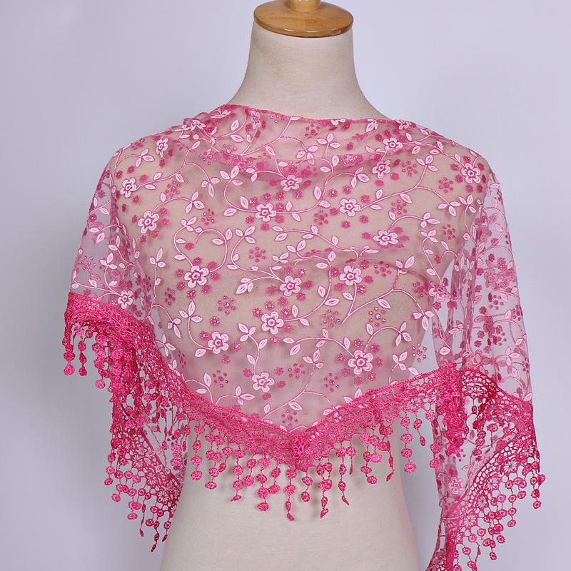 Women Lace Scarf for Tassel Triangle Scarf Sheer Floral Scarves Shawl
