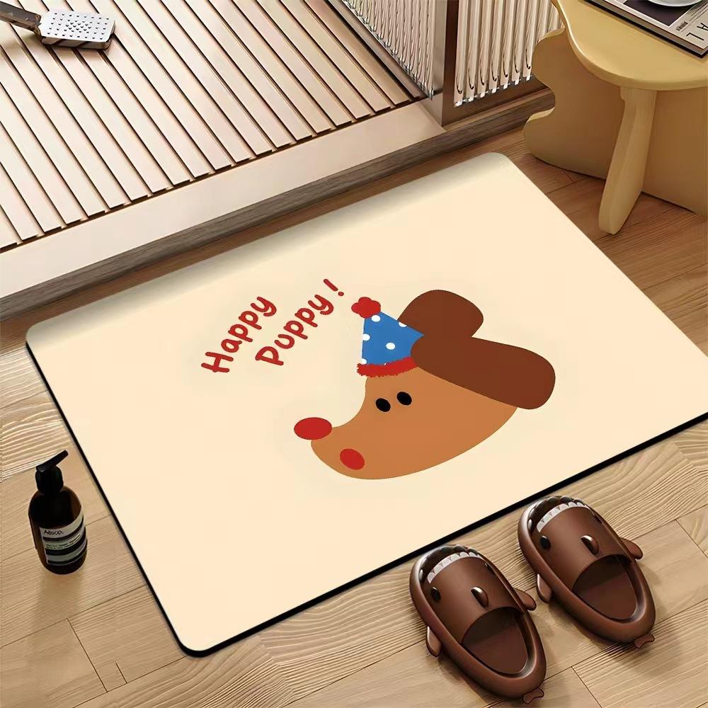 Cartoon Cat Dog Carpet Mat Rug Striped Design with Cute Inspirational Text Home Decoration Floor Mat Floor Door Mat Welcome Mat