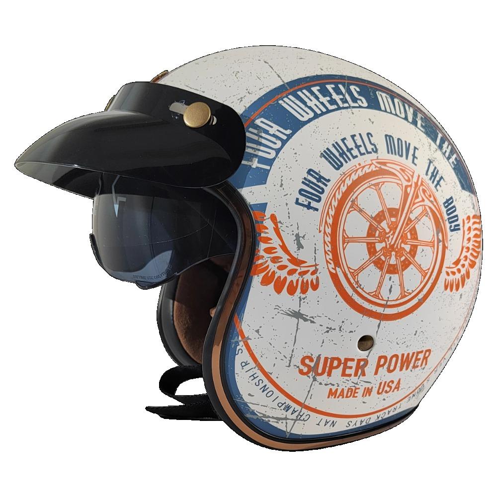 

Ретро мотоциклетный шлем с открытым лицом 3/4, винтажный дизайн чоппера для мужчин и женщин, сертифицирован DOT XL белый