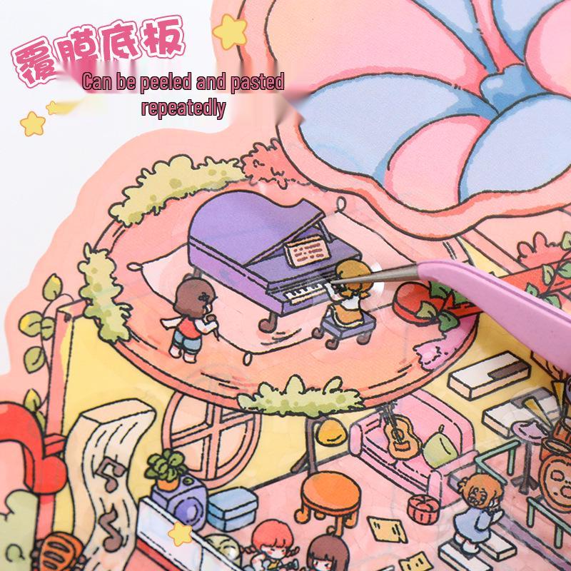 Cute 3D Cartoon Cottage Landscaping Stickers for Collage Journals