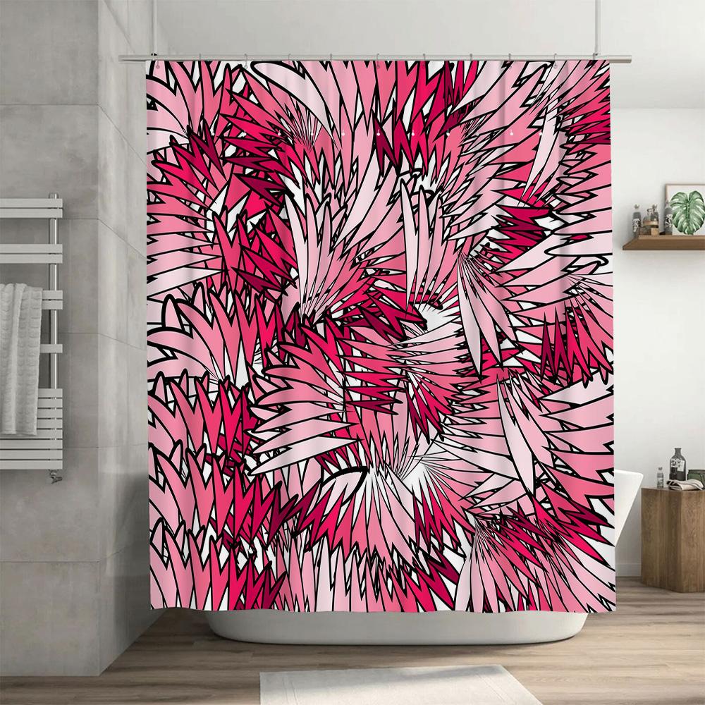 Colorful Shower Curtain, Modern Bath Decor, Printed Waterproof Fabric Red Pink White Black Pattern, Size 180x240cm