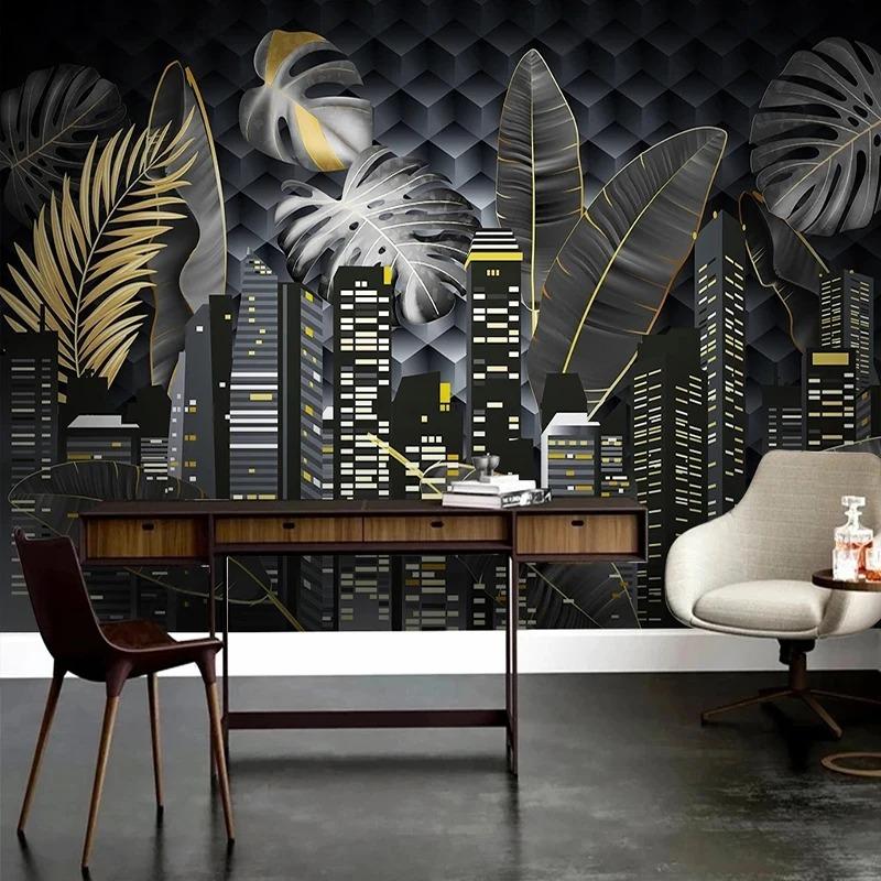 3d Stereo City Building Photo Wallpaper Plants Leaf Mural Living Room Tv Sofa Bedroom Wall Paper Home Decor