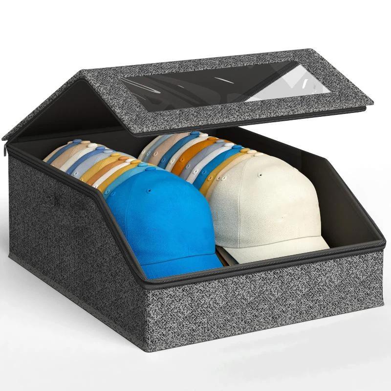 1Pc Foldable Zipper Baseball Cap Storage Box Non-Woven Dustproof Storage Box Hat Storage Box Wardrobe Storage Boxes Storage