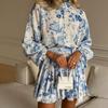 "2025 Spring/Autumn Retro Chinese Ink Print Puff Sleeve Dress"