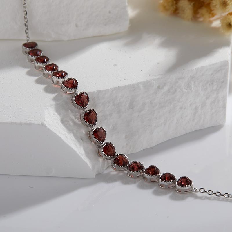 Earrings S925 Sterling Silver Inlaid Natural Colored Treasure Tourmaline Bracelet Women'S Heart-Shaped Love High-End Bracelet.