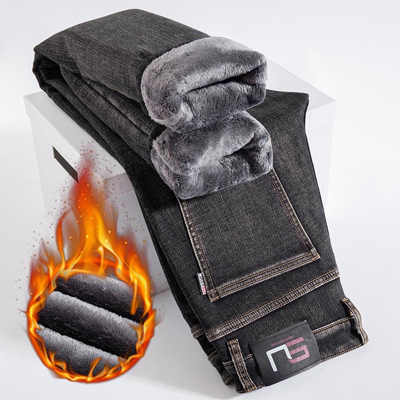 High-end winter velvet jeans loose straight elastic thickened warm cotton velvet long pants tide