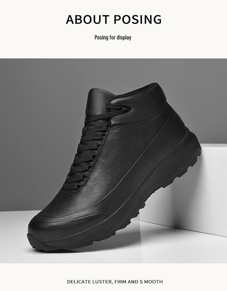 Men's Winter High-Top Velvet-Lined Outdoor Hiking Boots - Anti-Slip, Breathable, Large Size, Versatile Leather.
