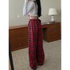 Large Size Retro Lazy Style Contrasting Plaid Casual Pants for Women In Autumn Draping Straight Loose Wide-leg Trousers for Women