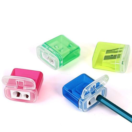 2Pcs Dual-Hole Pencil Sharpener with Lid Colored Manual Pencil Sharpener Cute Portable Students Pencil Sharpener for School Office