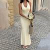 Women's Halter Neck Sleeveless Slim Fit Maxi Dress Elegant Solid Color Bodycon Evening Gown