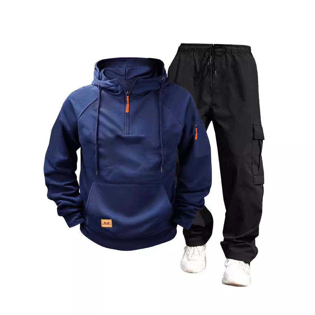 New Autumn and Winter Men's Sweater Hoodie Zipper Multi-pocket Jumper Casual Sweater Set