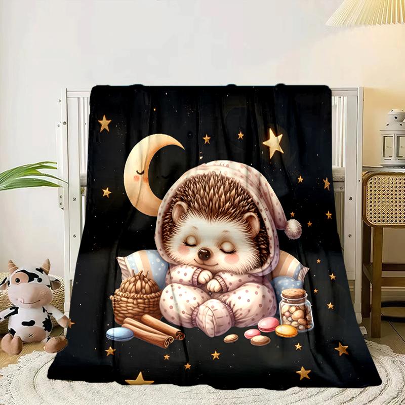 Sleepy Hedgehog Dreams Blanket Flannel Blanket for bed, sofa, Camping, Hiking, Picnic Essentials, gift for family Fan gifts