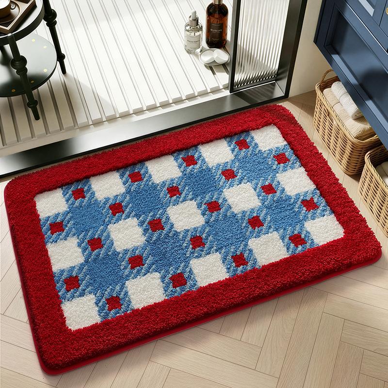 Flocked Non Slip Bathroom Mat Super Absorbent Quick Dry Shower Rug Machine Washable Soft Bath Floor Mat for Home Door Mat