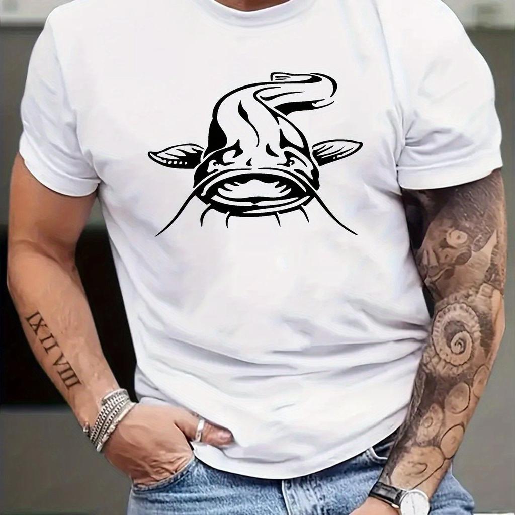Catfish Head Graphic Tee Men Casual Cotton Short Sleeve TShirt Breathable Summer Fishing Tee