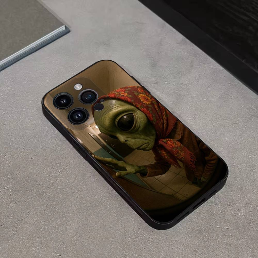 Funny Space UFO Alien Thing Phone Case For iPhone 16,15,14,13,12,11 Plus,Pro Max,XS,X,XR,SE,Mini,8,7,Soft Silicone Black Cover