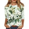 Women's Floral And Casual Three-quarter Sleeves Floral Print Collar Top