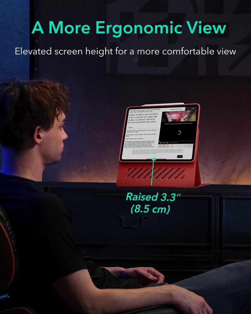 ESR iPad Pro Case Dedicated Rotating Case with Removable Magnetic 9 Adjustable Angle Rugged Shift Red 12.9 (2022/2021, 6th/5th Generation) Cover,