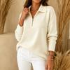 Women's Half-Zip Sweater with Turn-Down Collar Loose Fit for Fall Winter Casual Wear