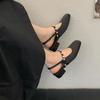 2025 new retro Mary Jane single shoes back strap summer square head medium heel French bag head sandals women's spring and autumn