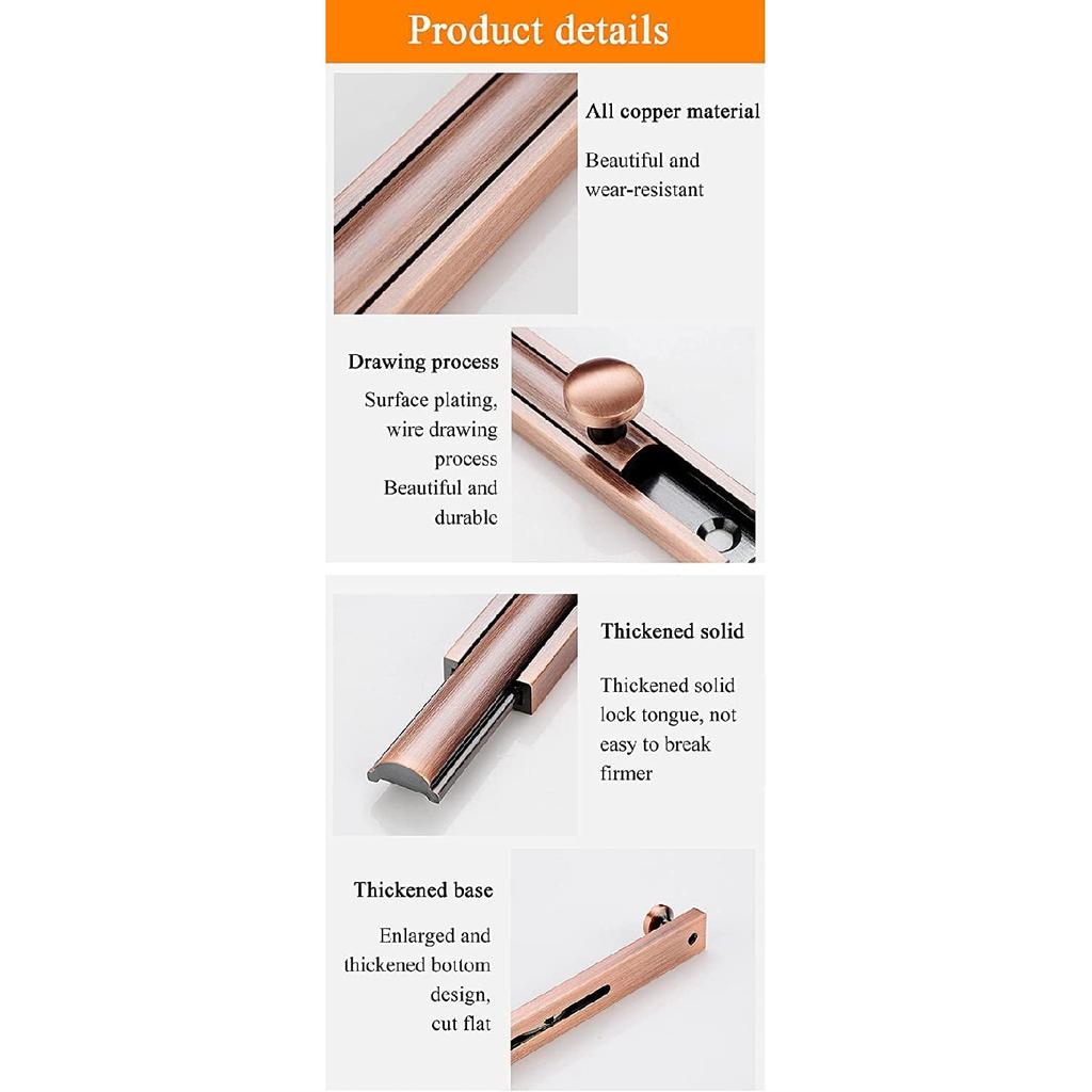 Sliding Lockfor Portable Door Lock, Brushed Finish Sliding Bolt Lock, Solid Cast Brass Barrel Bolt for Cabinets, Fences, Slide Door Lock ?with 6