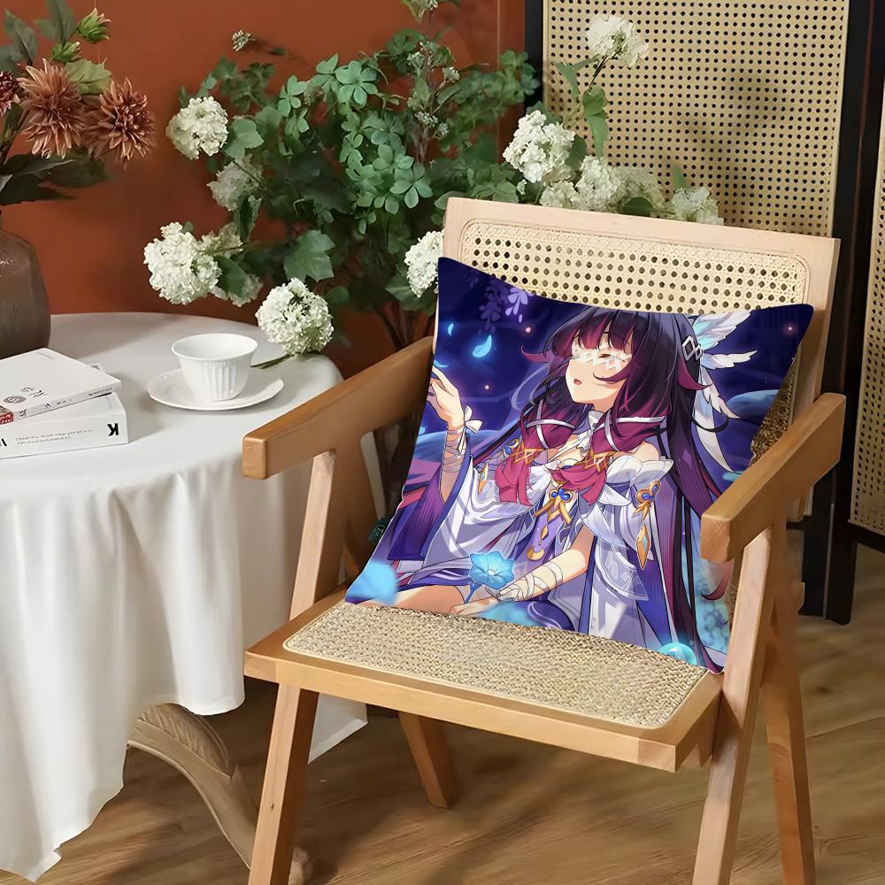 Game Genshin Impact Columbina Cushion Cover Silky Short Plush Invisible Zipper Dustproof Sofa Pillow Case for Home Decor