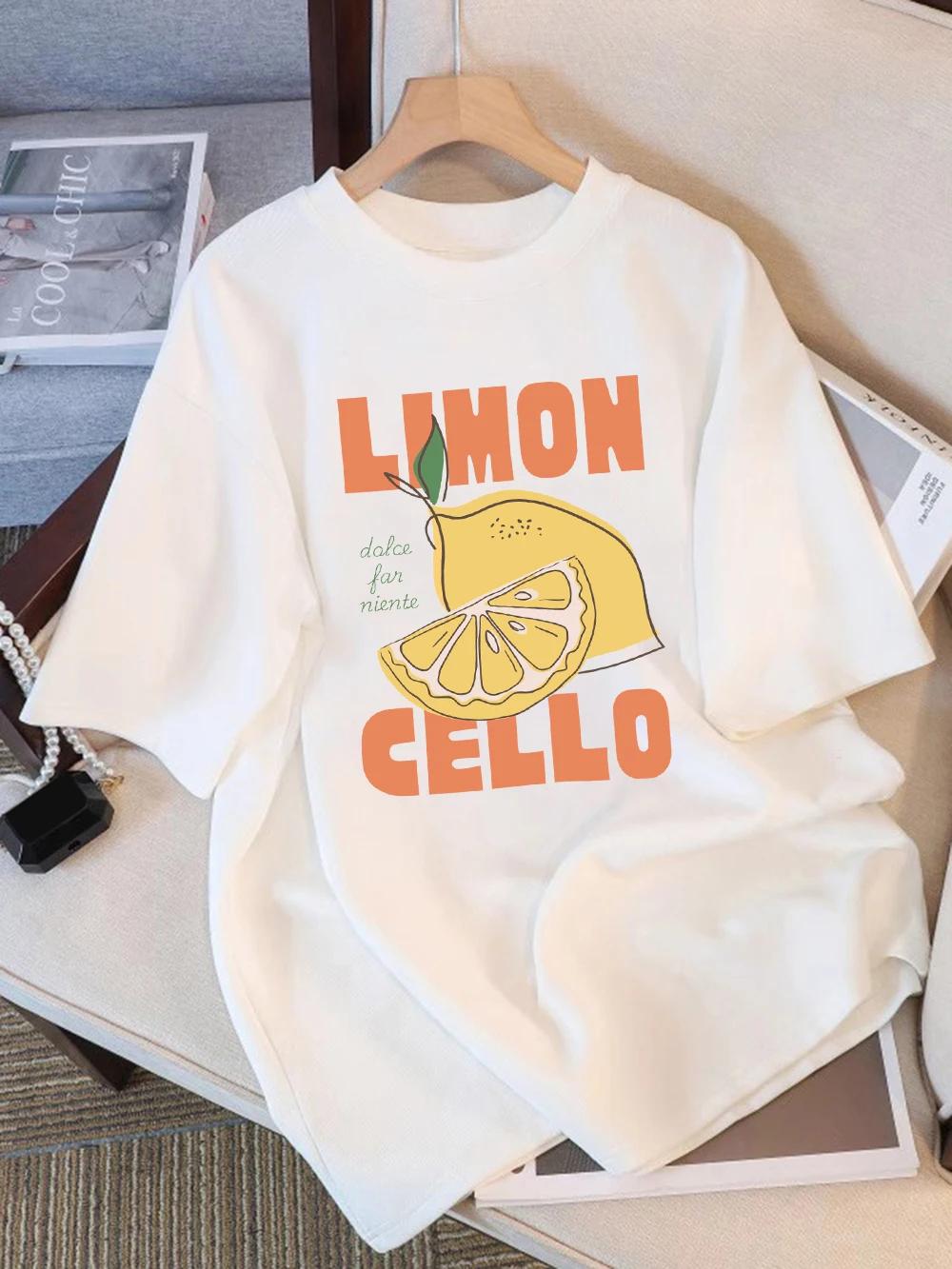 

Lemon Cello Art Fruit Prints Summer T-Shirt Women Tops O-Neck Soft Comfortable T Shirt Holiday Casual Women Clothes S