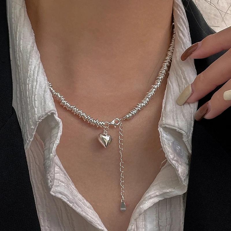 

FOXANRY винтажное ожерелье в стиле панк с сердечком, вечерние украшения для женщин, летняя новая мода, простые праздничные пляжные аксессуары с геометрическим рисунком 21cm-50cm серебряный