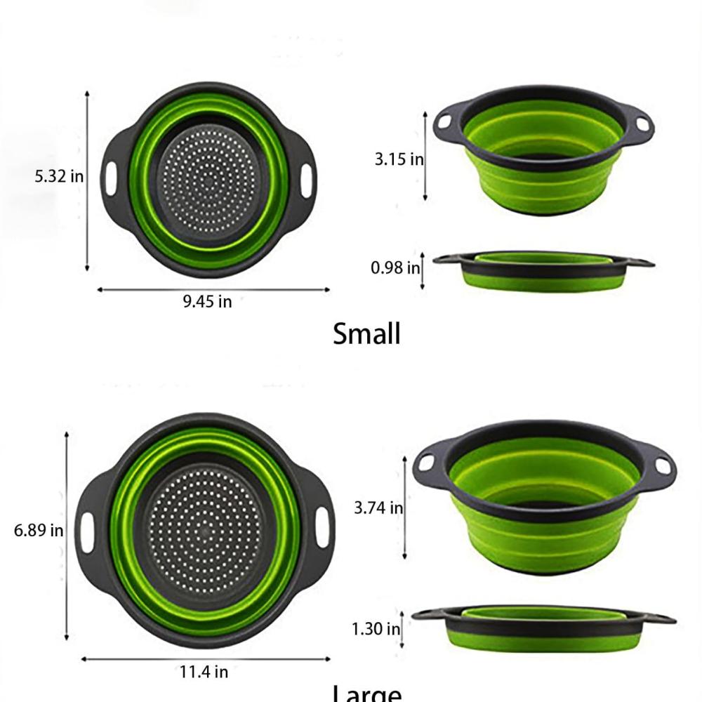 Vikbart filterkastrullset, vikbar köksfilterkastrull, liten rund filterkastrull med bas och handtag, lämplig för pasta, frukt, v