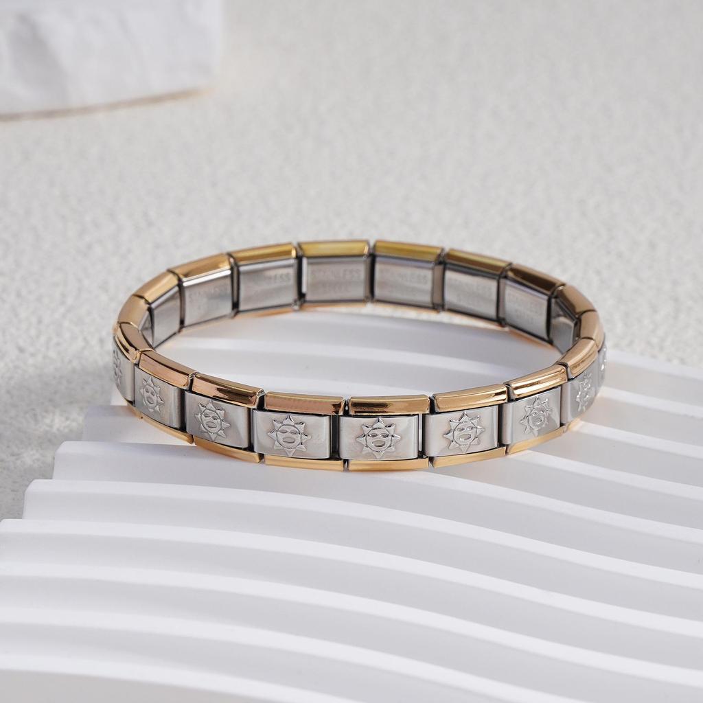 Italian Stainless Steel Love Heart & Star Modular Bracelet - Detachable Elastic Watch Band, European & American Fashion.