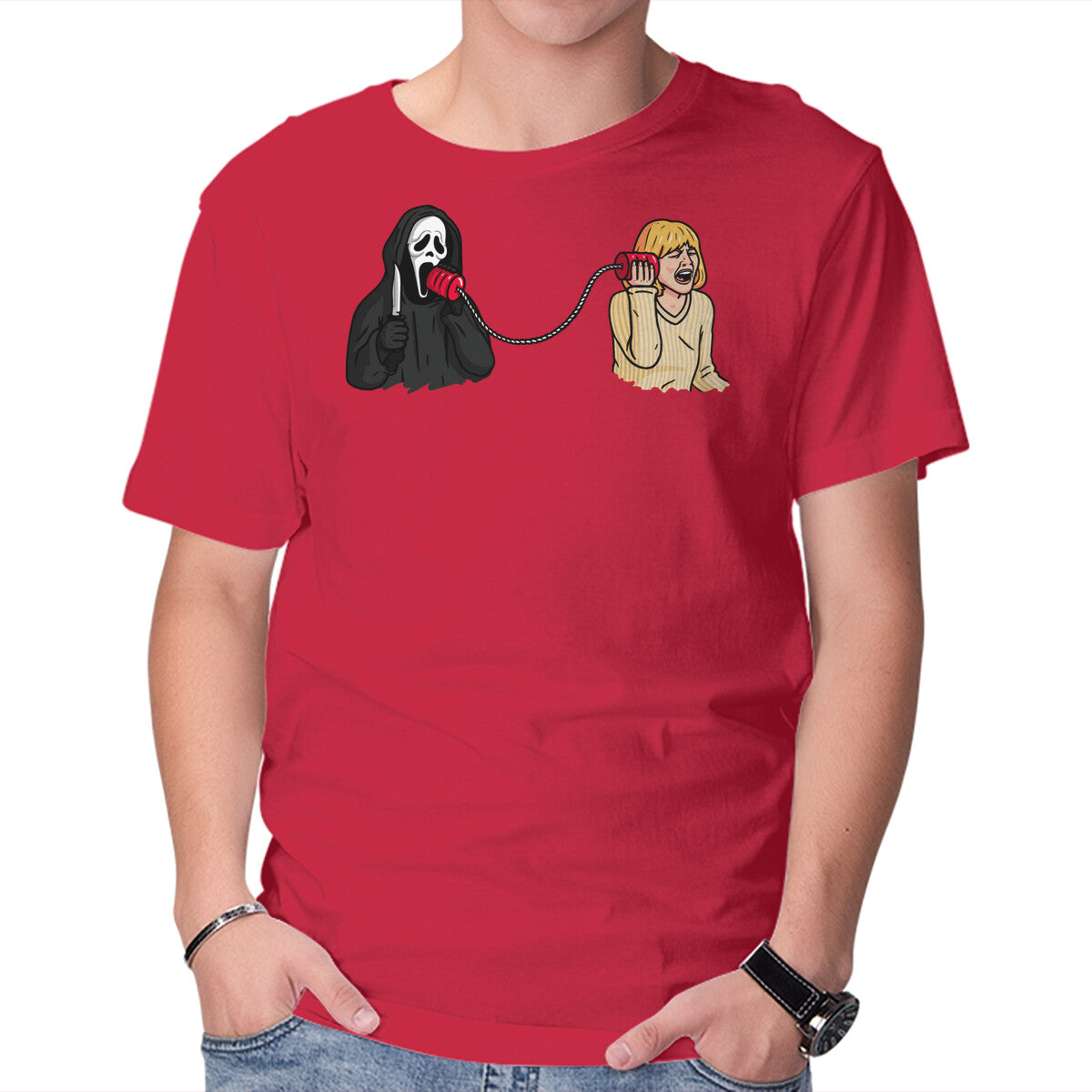 Unisex Crew Neck T-Shirt Scary Call Graphic Short Sleeve Casual Tee XXL