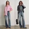 ChuYu Women's Light Blue Faded Wide-Leg Jeans