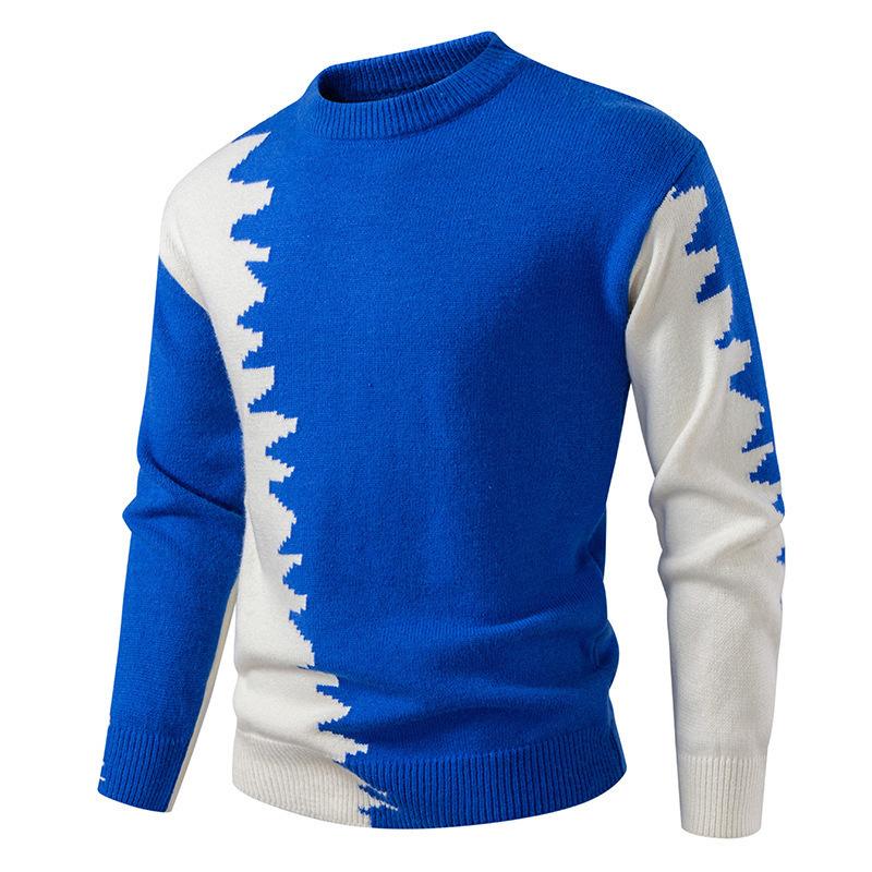 2025 Autumn Winter Sweater for Men's New Casual Color-blocking Round Neck Long-sleeved Sweater Base Shirt