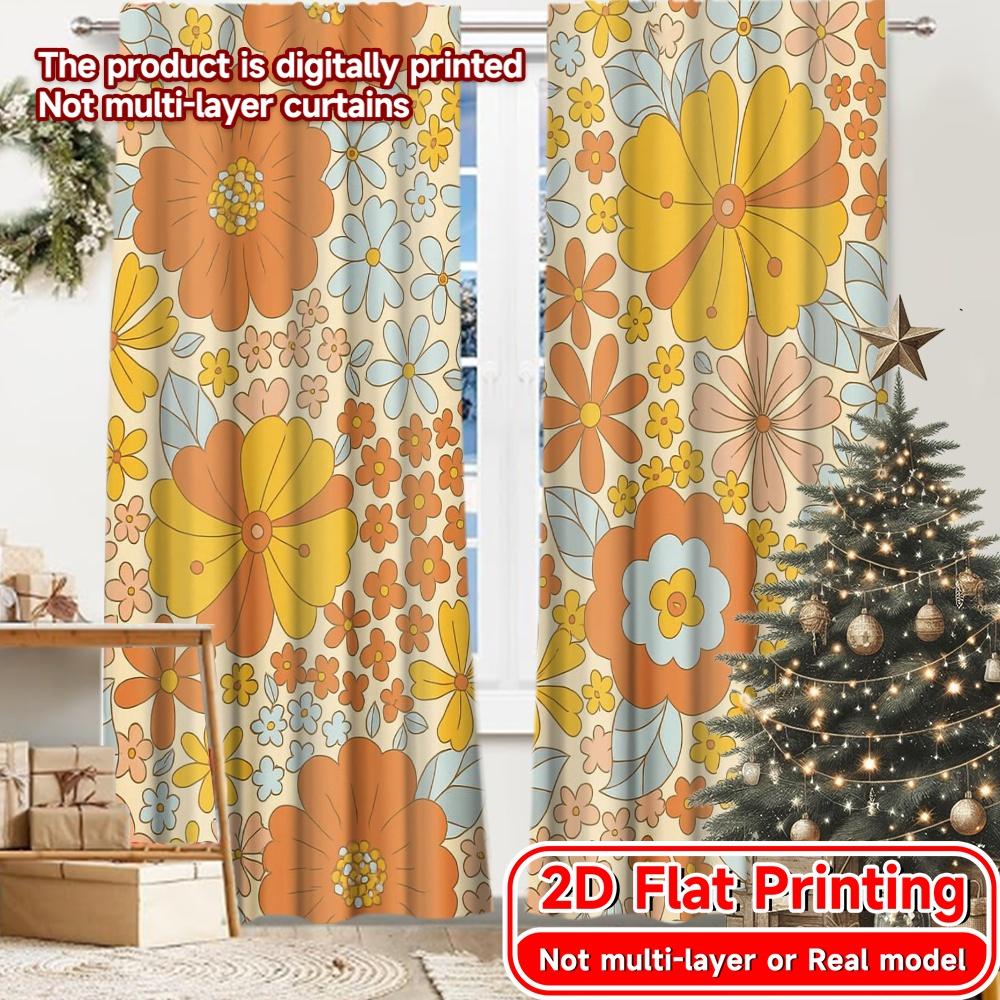 

2pcs, 2D FLAT PRINTING Curtains (Without Rod) Floral Bliss(2) Holiday Halloween Christmas Printed Curtains Fabric Curtains 52.50 × 116.00 cm 2 pcs