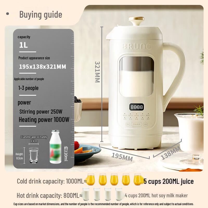 BRUNO 5th Gen Smart Soy Milk & Blender with Visible Window
