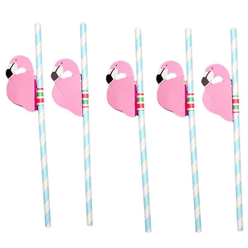 5Pcs Pink Flamingo Paper Straws Luau Tropical Beach Party Barware Favor