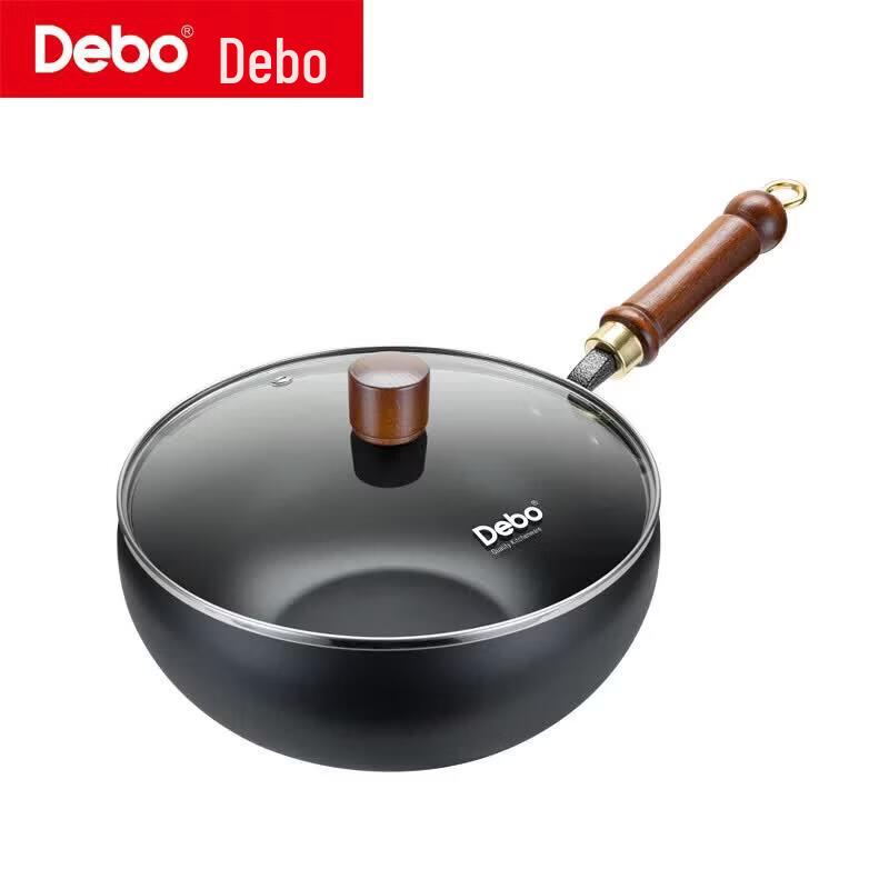 Debo Grumman 24cm Wrought Iron Wok with Glass Lid