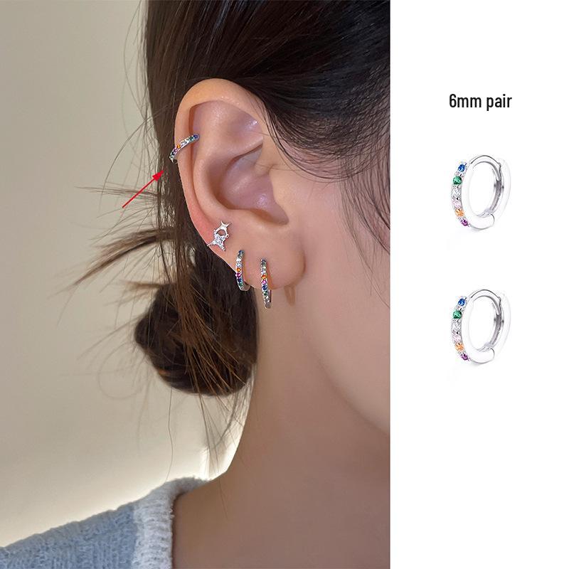 Colorful Zirconia Stud Earrings, Light Luxury & Stackable, Sparkling Rhinestone, Elegant Rainbow Ear Cuffs for Women, Wearable During Sleep