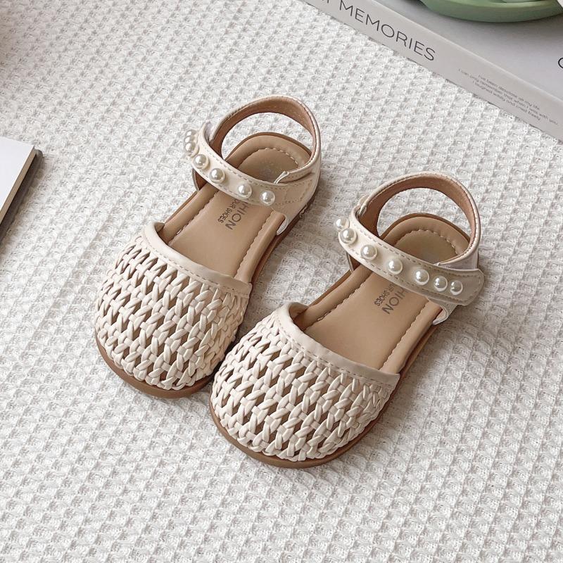 Summer Girls Closed Toe Woven Sandals Cute Princess Style Kids Shoes 22 бежевый
