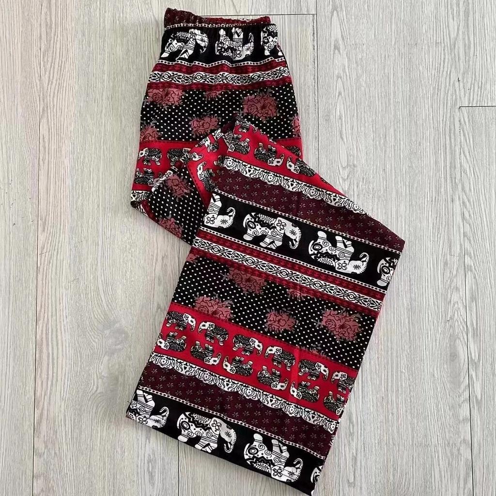 Elefanten Hose Lang Weites Bein Verstellbarer Elastischer Bund Riemen Unisex Damen Herren Druck Thailand Lässig Streetwear Strand Boho Retro Vintage