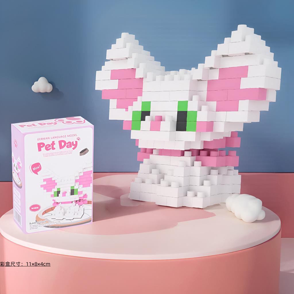 with box Pet cats building block cartoon cute doll puzzle assembly children's toy DIY table ornaments boys girls birthday gifts