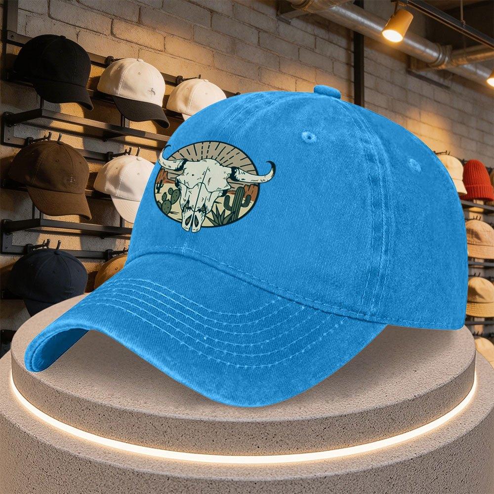 Western Style Bull Skull Printed Baseball Cap Casual Duckbill Hat for Outdoor Sports Parties