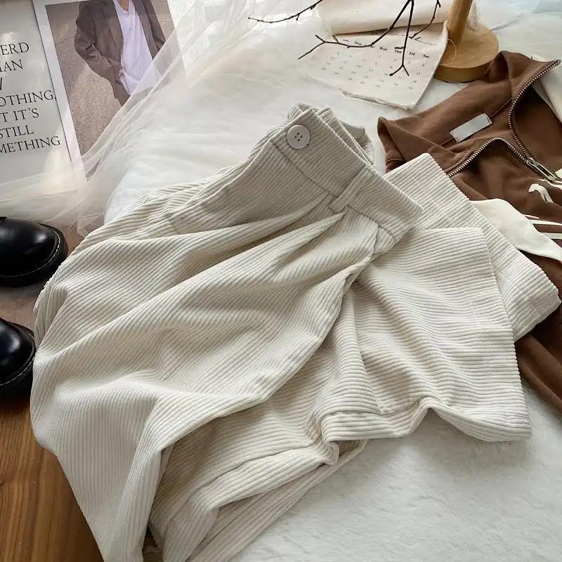 Women 2025 Autumn Winter Thickened New High-waisted Corduroy Straight Slim Casual Wide-leg Pants